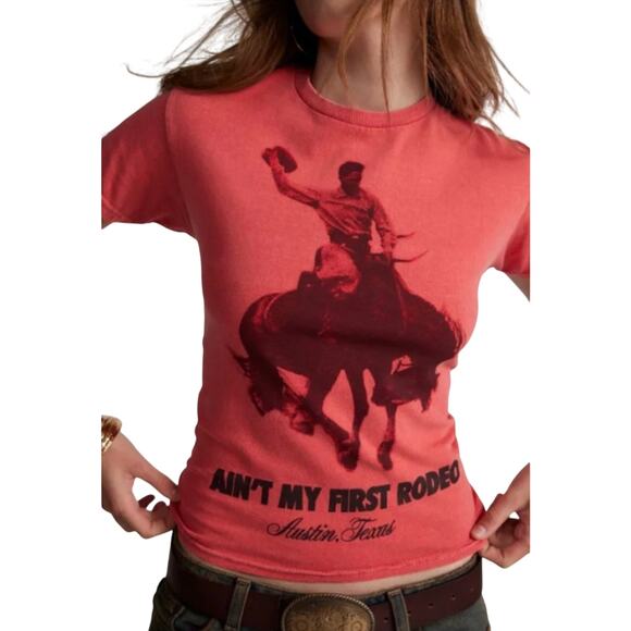 Urban Outfitters Tops - Urban Outfitters Ain’t My First Rodeo Graphic Slim Tee, Western Coral, Large